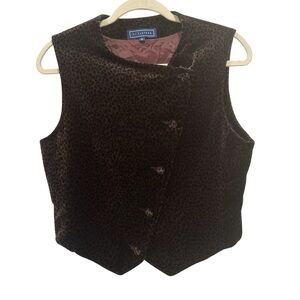 100% Wool Animal Print Sleeveless Vest Front Buttons Fully Lined Soft Sz Med